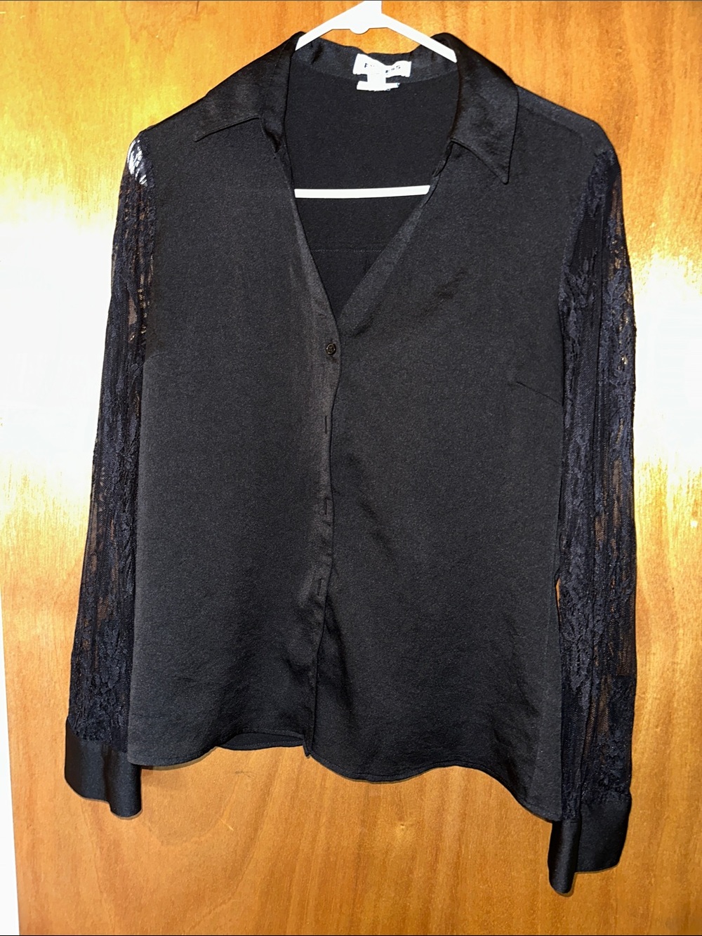 Express Black Button-Front Blouse with Lace Sleeves